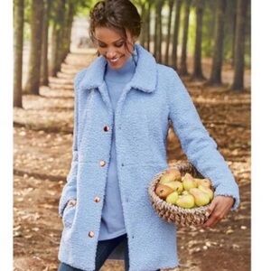 NWOT Soft Surroundings Blue Teddy Coat, Rose Gold, Size Large
